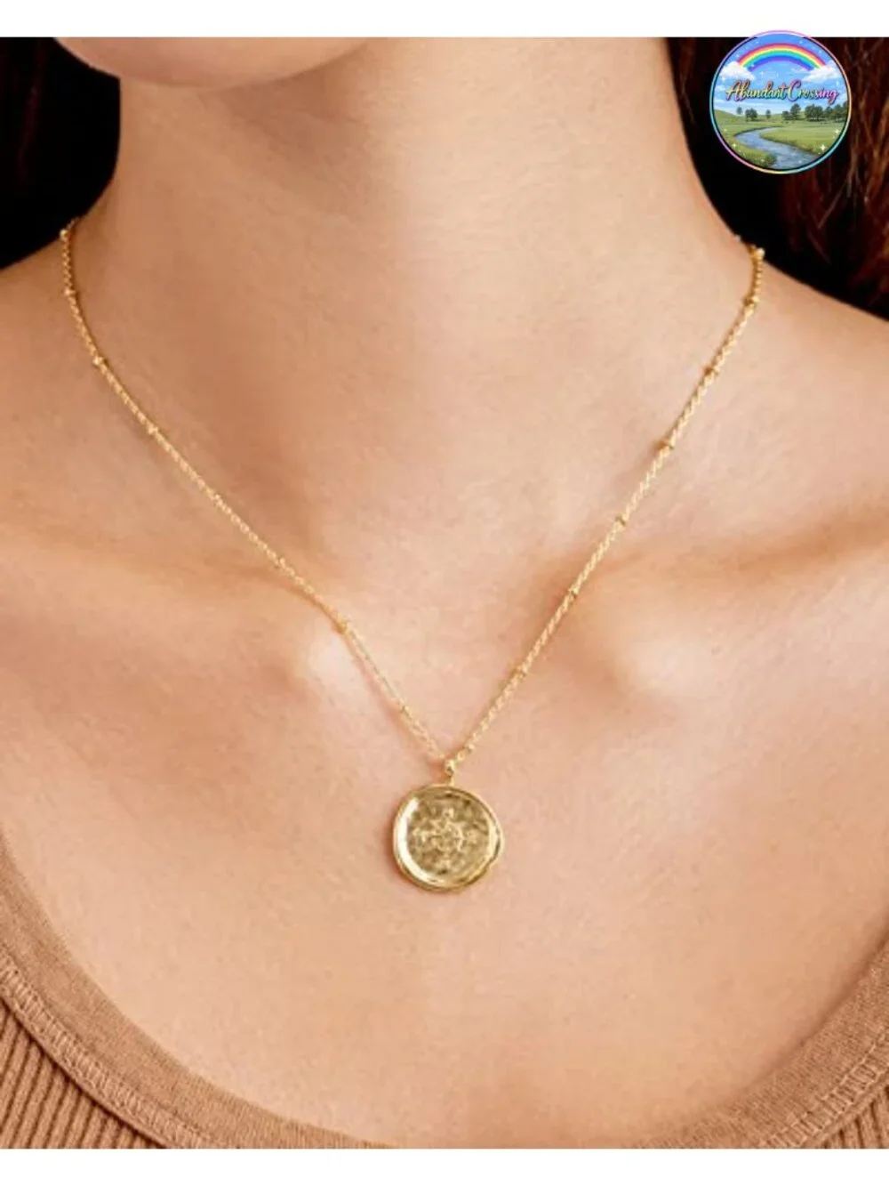 18k Gold Plated Compass Coin Pendant Necklace, 17-19 inch Adjustable Chain